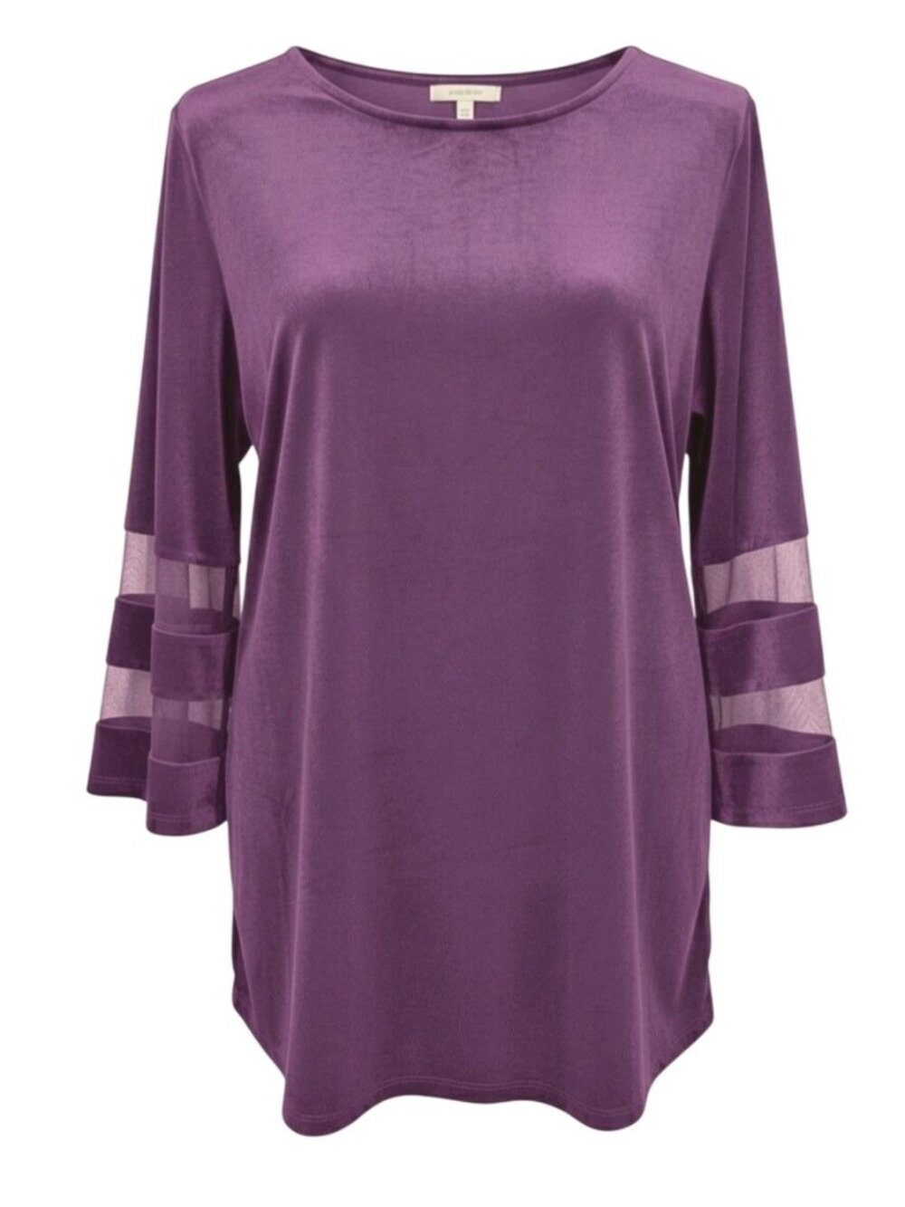 Slim Factor Investments Purple Velvet Mesh Sleeve Top Size XL Tunic Velour Boho